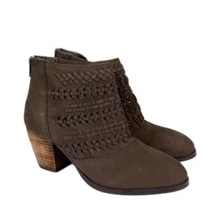 Diba Ankle Booties Womens 6.5 Brown Leather Woven Western Block Heel